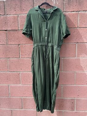 James Perse Overdyed Linen Cropped Button Up Short Sleeve Jumpsuit Romper 3 L
